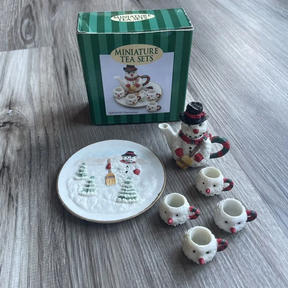 1995 C&F Enterprises Snowman Miniature Tea Set (7 pc set) With Box Holiday‎